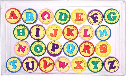 Vista 5 de LUCKYBIRD Sellos de letras para aula y profesores, coloridos sellos de plástico autoentintados del alfabeto para niños, 26