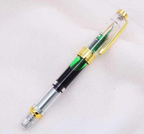 Vista 4 de erofa 【Actualizado】 Juego de 4 plumas estilográficas Yongsheng 3008 con pistón transparente con borde dorado extra fino de 0.015 in, bolígrafo
