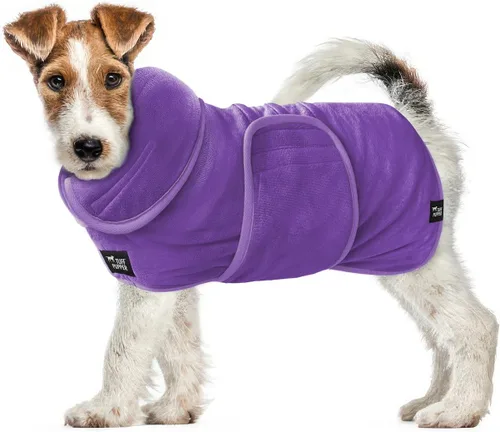 Vista 32 de Tuff Pupper Bata de baño para perro de secado rápido, toalla de felpa de 800 GSM, bata de baño súper absorbente para mascotas y cachorros, capucha