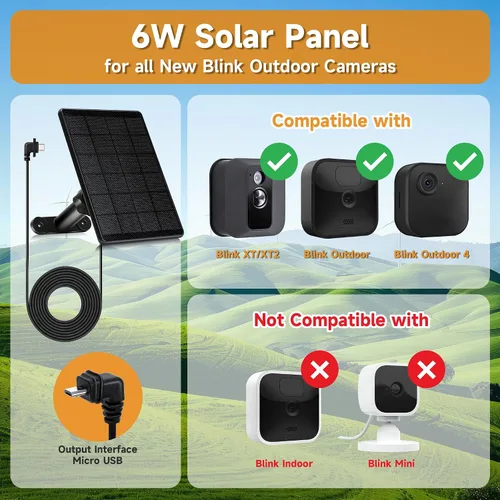 Vista 2 de Panel solar para Blink Outdoor 2K+/4 (4ª generación)/exterior (3ª generación) XT3 y XT2/XT, cargador solar de 6 W para Blink con montaje ajustable