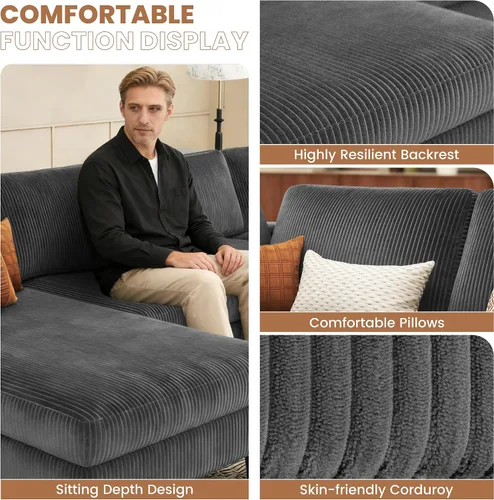 Vista 4 de WAYTRIM Sofá modular en forma de U de 108 pulgadas para sala de estar, sofá convertible con diván doble, almohadas extraíbles, sofá tapizado de 4