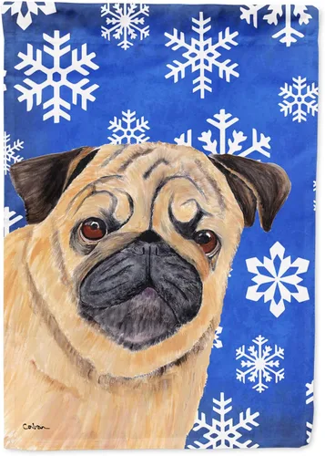 Vista 253 de Caroline's Treasures SC9374GF Bulldog English Snow flakes Holiday Garden Flag Buzón Bandera decorativa para patio exterior, patio, obras de arte