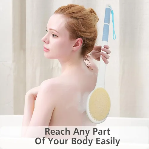 Vista 3 de Cepillo de ducha con cerdas suaves y rígidas, 20.5 pulgadas, mango largo extendido, cepillo de baño de doble cara, exfoliante corporal