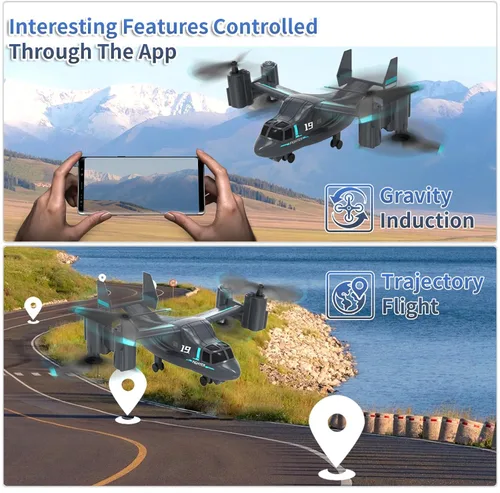 Vista 5 de Helicóptero de control remoto, LM19 Ospery Helicóptero RC militar con cámara en vivo para fanáticos de lo militar, modo de vuelo y deslizamiento