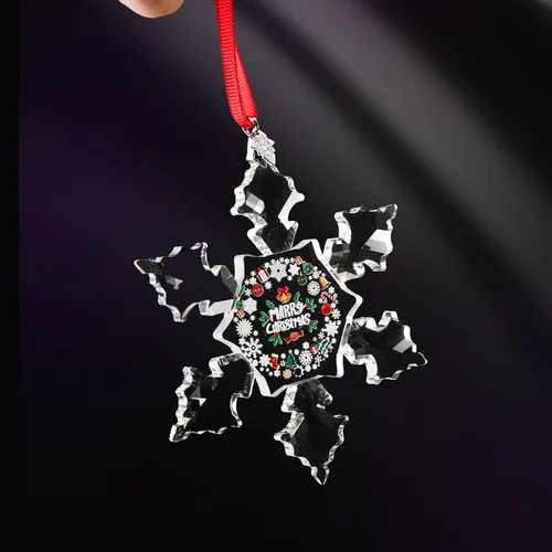 Vista 7 de Adornos de copo de nieve de cristal - Decoración colgante para árbol de Navidad 2024