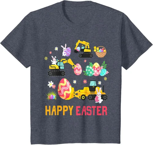 Vista 15 de Kids Happy Easter Construction Crane Truck Boys Toddler T-Shirt Negro