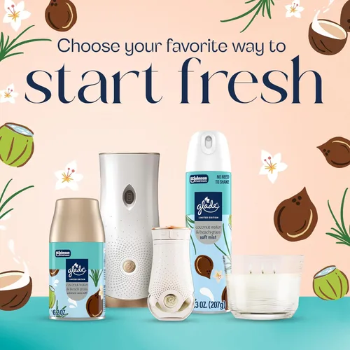 Vista 7 de Glade Odor Fighting Soft Mist Ambientador en aerosol, agua de coco y hierba de playa, 7.3 onzas, 6