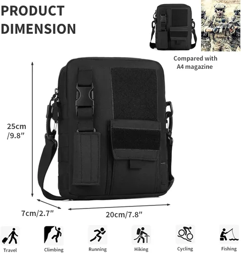 Vista 2 de Wowelife Bolsa de mensajero de lona pequeña, Bolso de hombro negro clásico vintage, Bolso táctico pequeño marrón, Crossbody Casual Pack