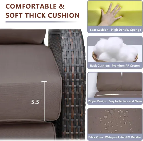 Vista 4 de Babylon Sillón reclinable de mimbre para exteriores, silla reclinable ajustable para patio con cojines de 14 cm de grosor y otomana, resistente a