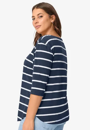 Vista 3 de Ellos Camiseta de manga con botones a rayas en talla grande para mujer