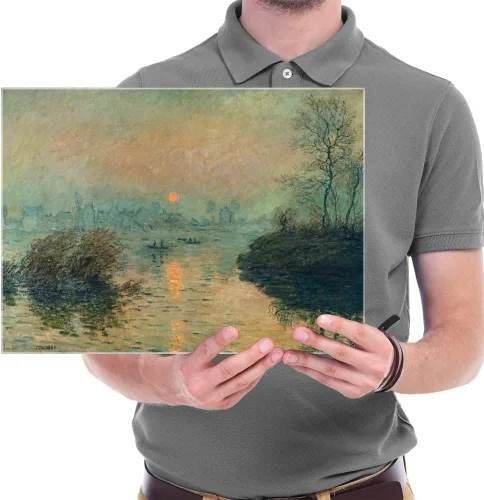 Vista 6 de Wieco Art Lienzo decorativo para pared, puesta de sol en el sena en Lavacourt, efecto invernal por Claude Monet, pinturas al óleo, impresiones