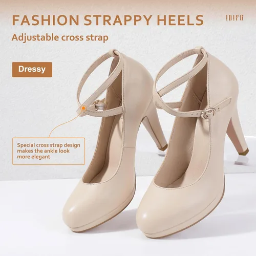 Vista 4 de IDIFU - Tacones altos de plataforma Tracy para mujeres, zapatos de punta cerrada, zapatos con tiras cruzadas al tobillo para el trabajo, uso