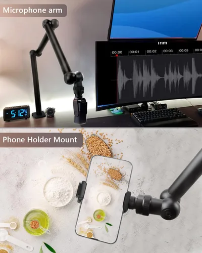Vista 5 de HEMMOTOP Magic Arm Soporte de escritorio/abrazadera, brazo de cámara ajustable de 28 pulgadas para iPad, soporte de iPhone superior, para micrófono
