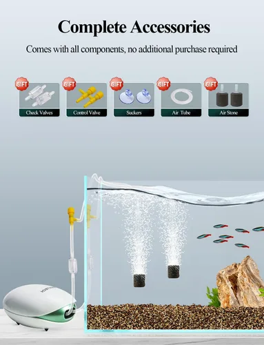 Vista 2 de boxtech Bomba de aire para acuario, bomba de aire de oxígeno para peces con válvula de aire ajustable, bomba de aire para tanque de peces con tubo