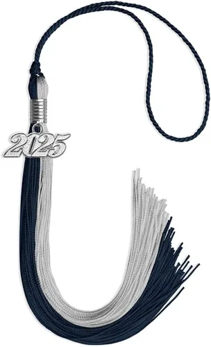 Vista 113 de Endea Graduation Borla de doble color con gota de fecha plateada (negro/oro antiguo, 2025)