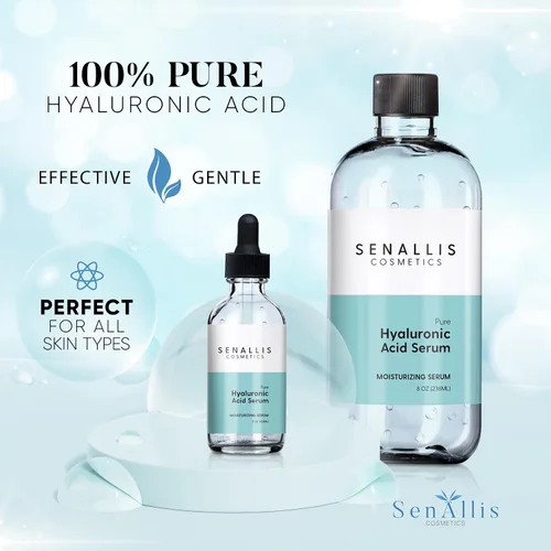 Vista 2 de Suero de Ácido Hialurónico de 8 fl oz y 2 fl oz, Hecho de Ácido Hialurónico Puro, Anti-Envejecimiento/Antiarrugas, Humectante Ultra-Hidratante que
