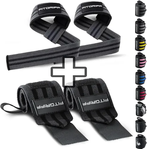 Vista 9 de Fitgriff® Correas de Levantamiento y Muñequeras (Paquete) Soporte Superior para Levantamiento de Pesas y Entrenamientos de Gimnasio - para Hombres