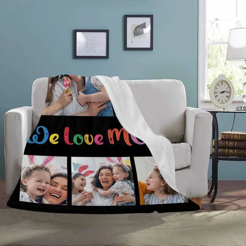 Vista 2 de InterestPrint Regalos personalizados para mamá, manta personalizada con fotos y fotos familiares, regalos de cumpleaños para el día de la madre