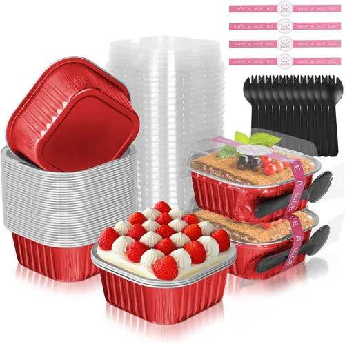 Vista 11 de Paquete de 40 mini moldes para pasteles de 10 onzas con tapas Negro
