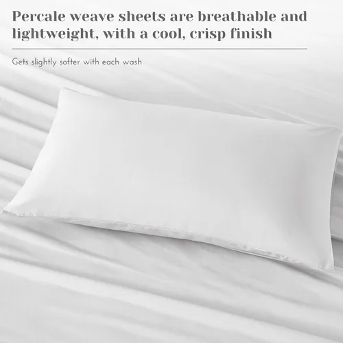 Vista 23 de Comfort Spaces Sábanas de percal 100% algodón, tamaño individual XL, 3 Adelia Gris