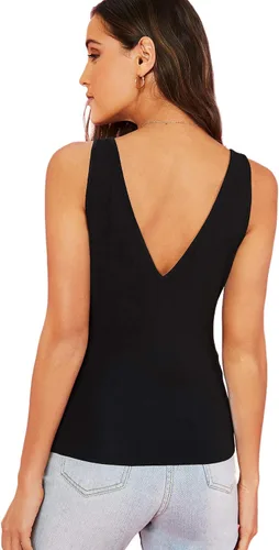 Vista 2 de Verdusa Camiseta sin mangas básica casual de doble cuello en V para mujer