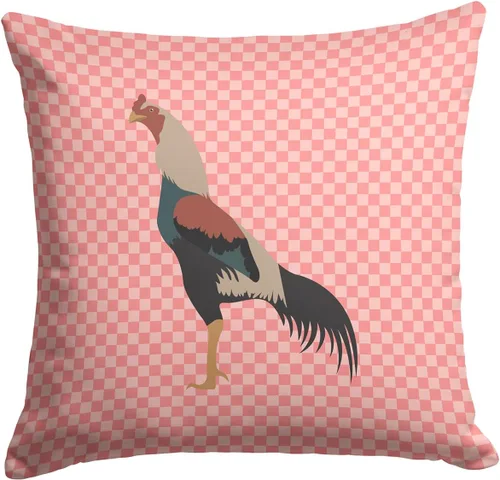 Vista 414 de Caroline's Treasures BB8163PW1414 Beltsville - Almohada decorativa de tela a cuadros pequeños, color blanco, pavo y gallina azul, lavable a máquina