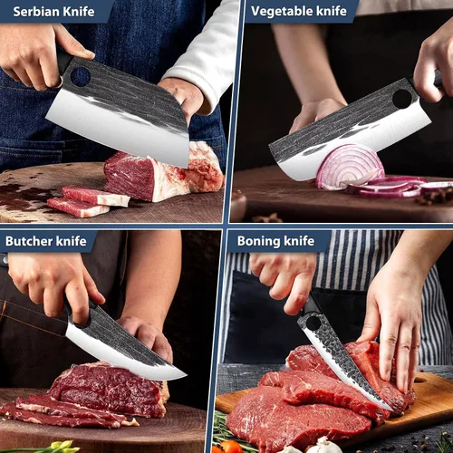 Vista 2 de TIVOLI Juego de cuchillos de carnicero profesional para procesamiento de carne, 7 piezas de acero de alto carbono forjado a mano