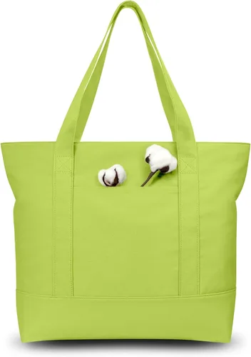 Vista 46 de TOPDesign Paquete de 1 bolsa de lona con bolsillo externo, bolsa de compras reutilizable para comestibles, cierre de cremallera superior, artículos