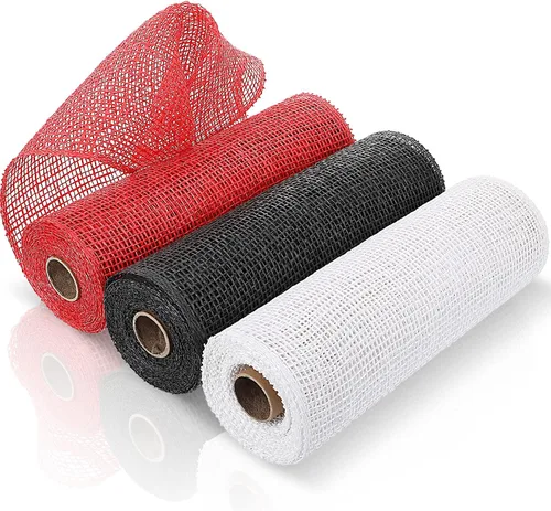 Vista 18 de 3 rollos de malla decorativa de arpillera de poli de 10 pulgadas de ancho, rollos de cinta de malla decorativa de poli para envolver, para Verde