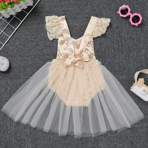 Vista 27 de Traje de bebé niña primer cumpleaños traje de encaje tul mameluco princesa tutú vestido de un año cumpleaños pastel Smash fotografía ropa