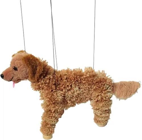 Vista 3 de Artisan Owl Golden Retriever Marionette Puppet - Perro de hilo con patas de madera, cuerdas desmontables (marrón)