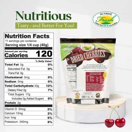 Vista 2 de Cerezas Dulces Secas Sunrise Fresh, Sin Endulzar, Sin Azúcar Añadido, Sabor a Fruta Fresca, Bolsa de 1 lb