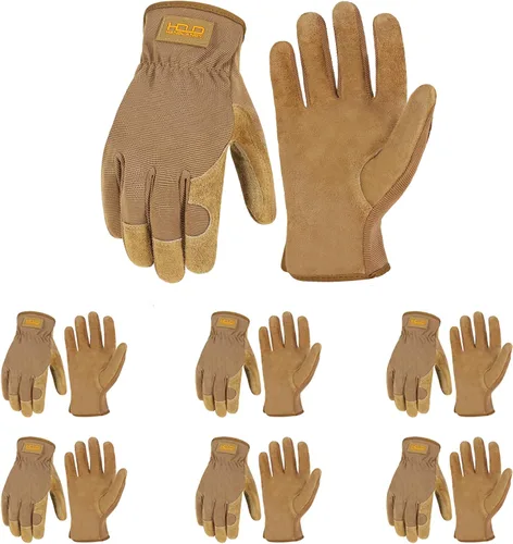 Vista 25 de HANDLANDY Guantes de jardinería de cuero para hombre, guantes de trabajo utilitarios para mecánicos, construcción, conductor