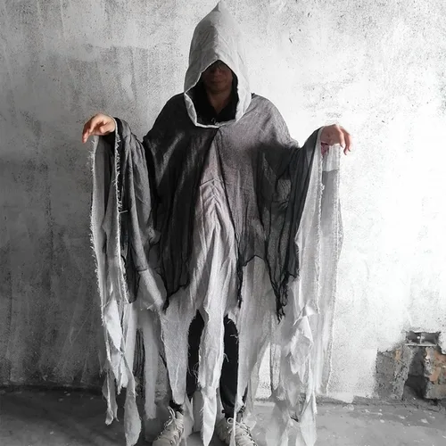 Vista 3 de Bata de mago de Halloween con capucha para hombres y mujeres, capa larga con capucha, capa de terror para cosplay, mago, bruja o vampiro