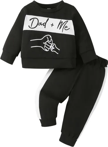 Vista 8 de Conjunto de 2 piezas de sudadera con estampado de letras de manga larga y pantalones para bebé niño Negro