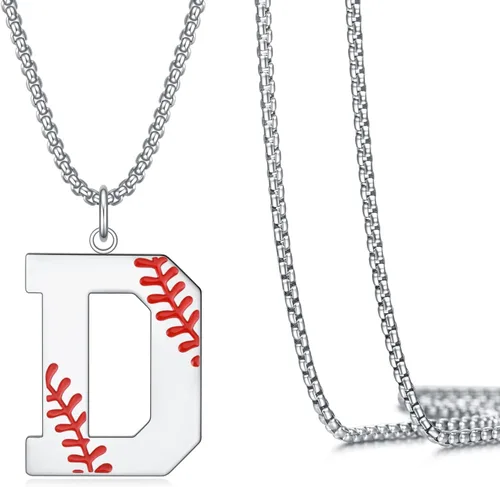 Vista 22 de VEEHOO Collar de béisbol para hombres y niños, letra inicial de la A a la Z, joyería de béisbol con colgante de joyería de béisbol para niños