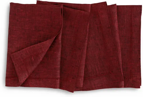 Vista 11 de Solino Home Juego de 4 manteles individuales de tela de lino 100 % puro con vainica, color borgoña cambray, 14 x 19 pulgadas, manteles individuales