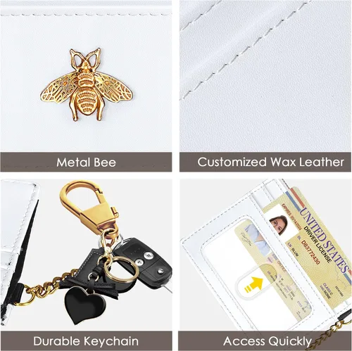 Vista 70 de SEAVILIA Tarjetero llavero cartera para mujer con ventana de identificación RFID monedero regalo abeja delgada minimalista pequeña cartera