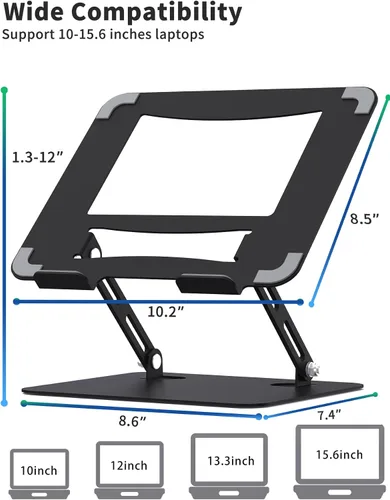 Vista 6 de SOUNDANCE Soporte para computadora portátil con base pesada estable, altura ajustable multiángulo, soporte ergonómico de metal elevador, elevador