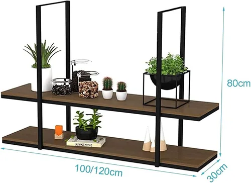 Vista 2 de Wall Shelves Ceiling Shelf Industrial Retro Ceiling Floating Shelves,Iron Solid Wood Flower Stand Hanging Storage Rack for Display,Books,Storage &