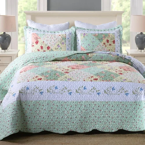 Vista 19 de MarCielo Juego de edredón de 3 piezas con estampado floral, juego de colcha ligera (tinta floral, King)