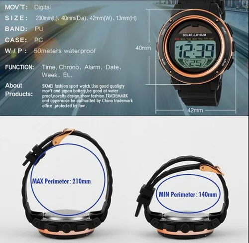 Vista 7 de MASTOP Relojes de energía solar para niñas y niños reloj digital militar resistente al agua reloj deportivo negro Negro - Digital