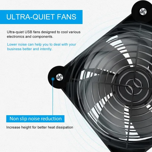 Vista 6 de Paquete de 5.512 in, mini ventilador USB para computadora, control de múltiples velocidades, reducción de calor para router, consola de juegos, caja