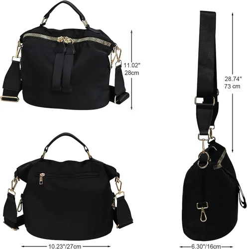 Vista 2 de Bolso de nailon para mujer, antirrobo, casual, ligero, para viajes, compras, bolsa cruzada impermeable