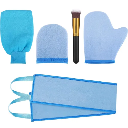Vista 11 de Boao Kit de 5 aplicadores de manopla autobronceadora, incluye guante de bronceado, guante exfoliante, mini guante facial, aplicador de loción