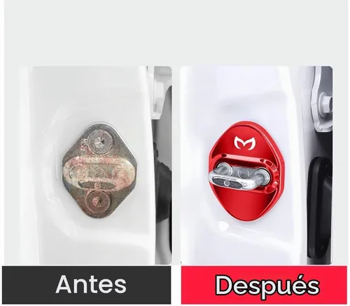 Vista 2 de MAXDOOL Pestillos de bloqueo de puerta de automóvil de acero inoxidable Protector para Mazda 3, 6, Miata MX-5 CX-3, CX-5, CX-9, respaldo adhesivo 3M