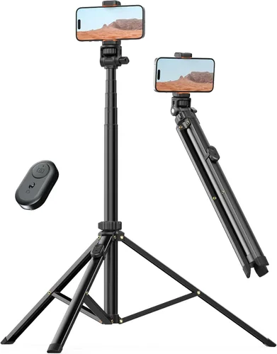 Vista 9 de Trípode extensible de aluminio para teléfono, soporte portátil para grabación de video, trípode de viaje para iPhone/teléfono celular/cámara de luz