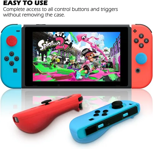 Vista 5 de Protective Case Compatible with Nintendo Switch Joy-Con Controller with Thumb Caps, SENHAI 2 Pack Anti-Slip Silicone Grips Covers with 16 Thumb