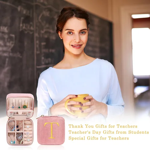 Vista 2 de Regalos para profesores para mujeres Joyero personalizado pequeño organizador de joyería de viaje para fin de año, semana de agradecimiento a