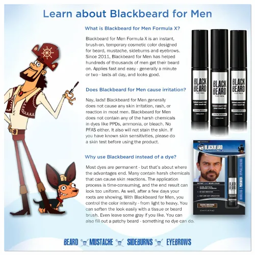 Vista 6 de Barbanegra para hombre, color de barba instantánea, negro, 1 paquete 1-Day Temporary Facial Hair Tint, Beard, Mustache, Eyebrow, Sideburns